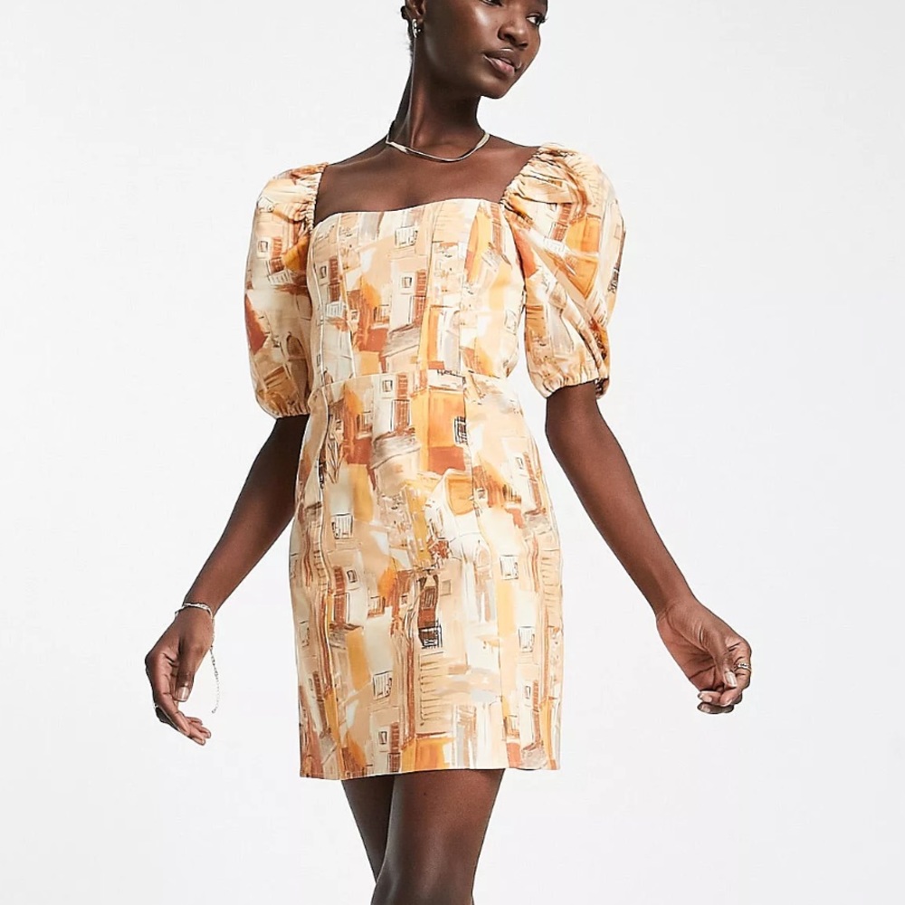 & Other Stories Puff Sleeve Terracotta Print Dress